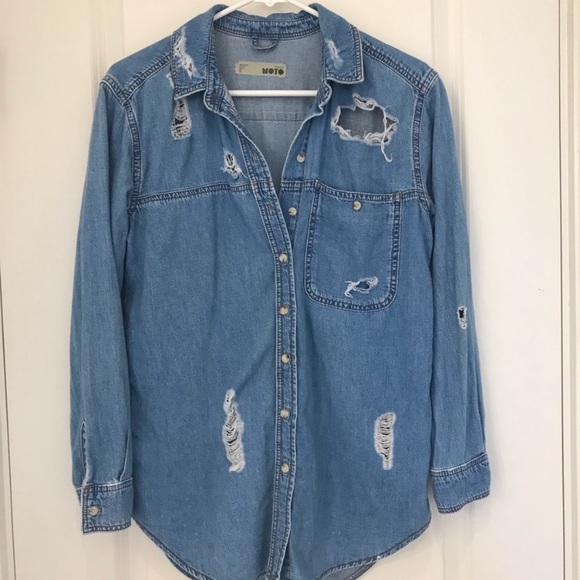 Topshop distressed denim shirt size: 2 - Picture 1 of 4